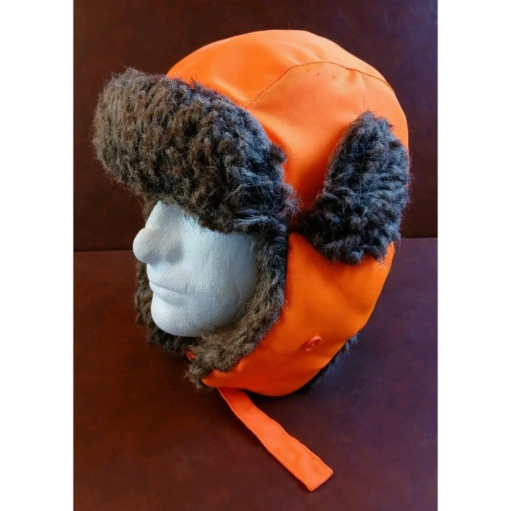 Blaze Orange Trapper Hat Faux Fur Lined Winter Hunting Aviator Cap Waterproof